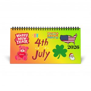 2026 Holiday Desktop Calendar — Spiral-Bound Grid Planner with Monthly Celebrations (4th of July, Labor Day, Cinco de Mayo)