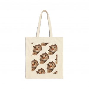 Cat Pattern Cotton Canvas Tote Bag — Cute Repeating Kitten Shopper (Customizable)
