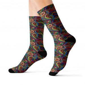 Neon Loop Crew Socks — Colorful Abstract Rainbow Sublimation Crew Socks (Fleece-Lined)