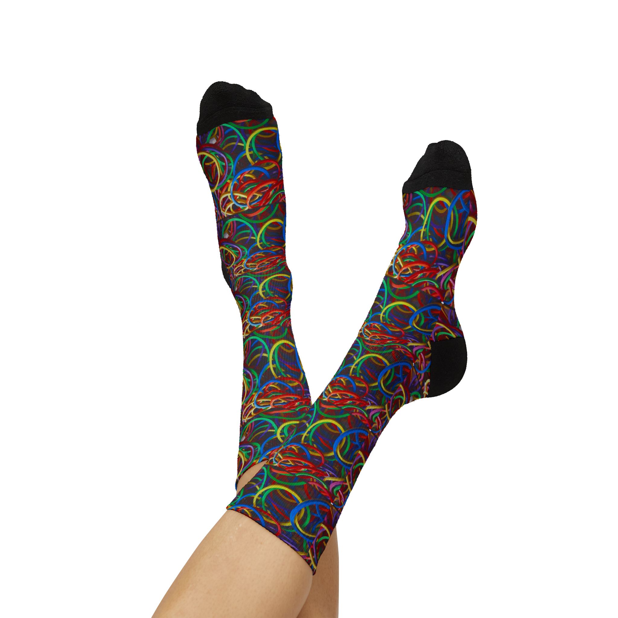 Neon Loop Crew Socks — Colorful Abstract Rainbow Sublimation Crew Socks (Fleece-Lined) - Image 8