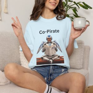 AI T-Shirt - "Co-Pirate" Cute Robot Reading Human Behavior Book - Tech & Programmer Humor Graphic Tee