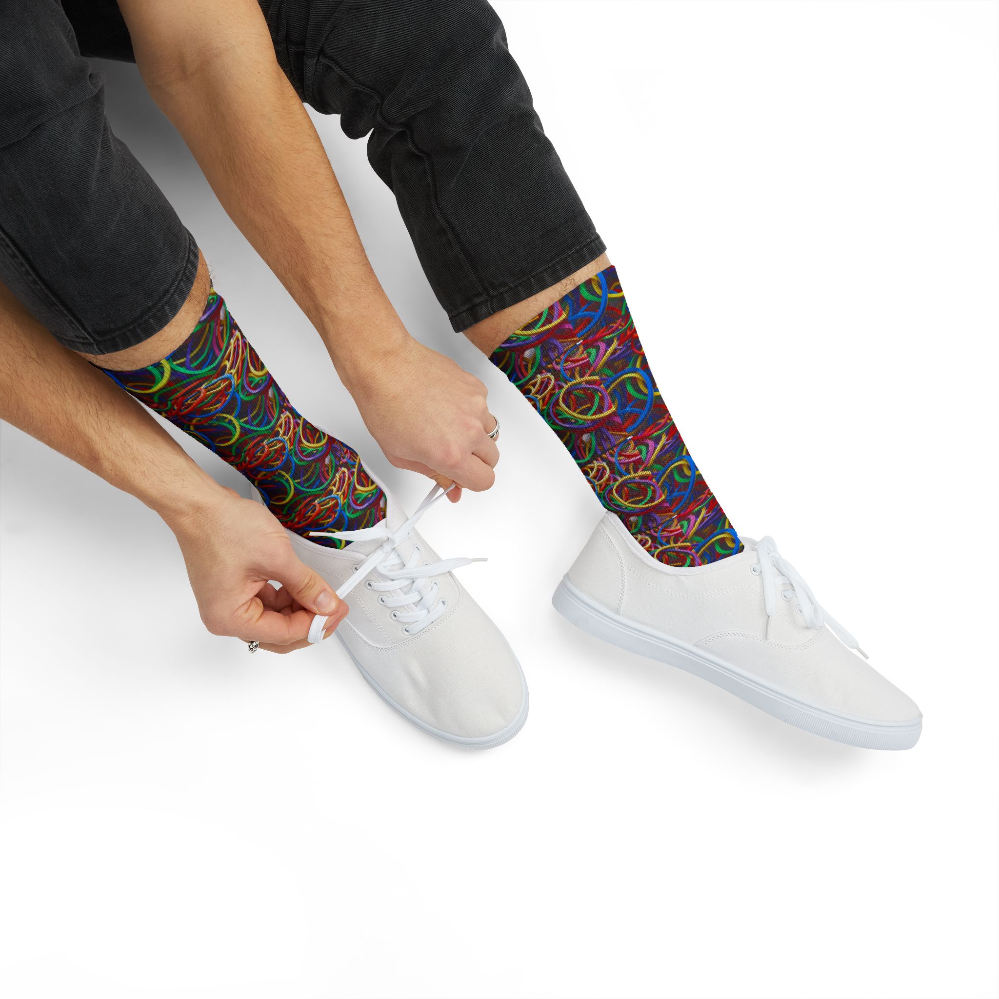 Neon Loop Crew Socks — Colorful Abstract Rainbow Sublimation Crew Socks (Fleece-Lined) - Image 6