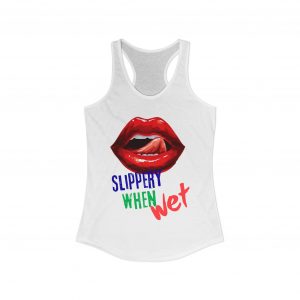 Women's Ideal Cheeky Distressed -Warning Tee "Slippery When Wet" Adult Humor Tank Top