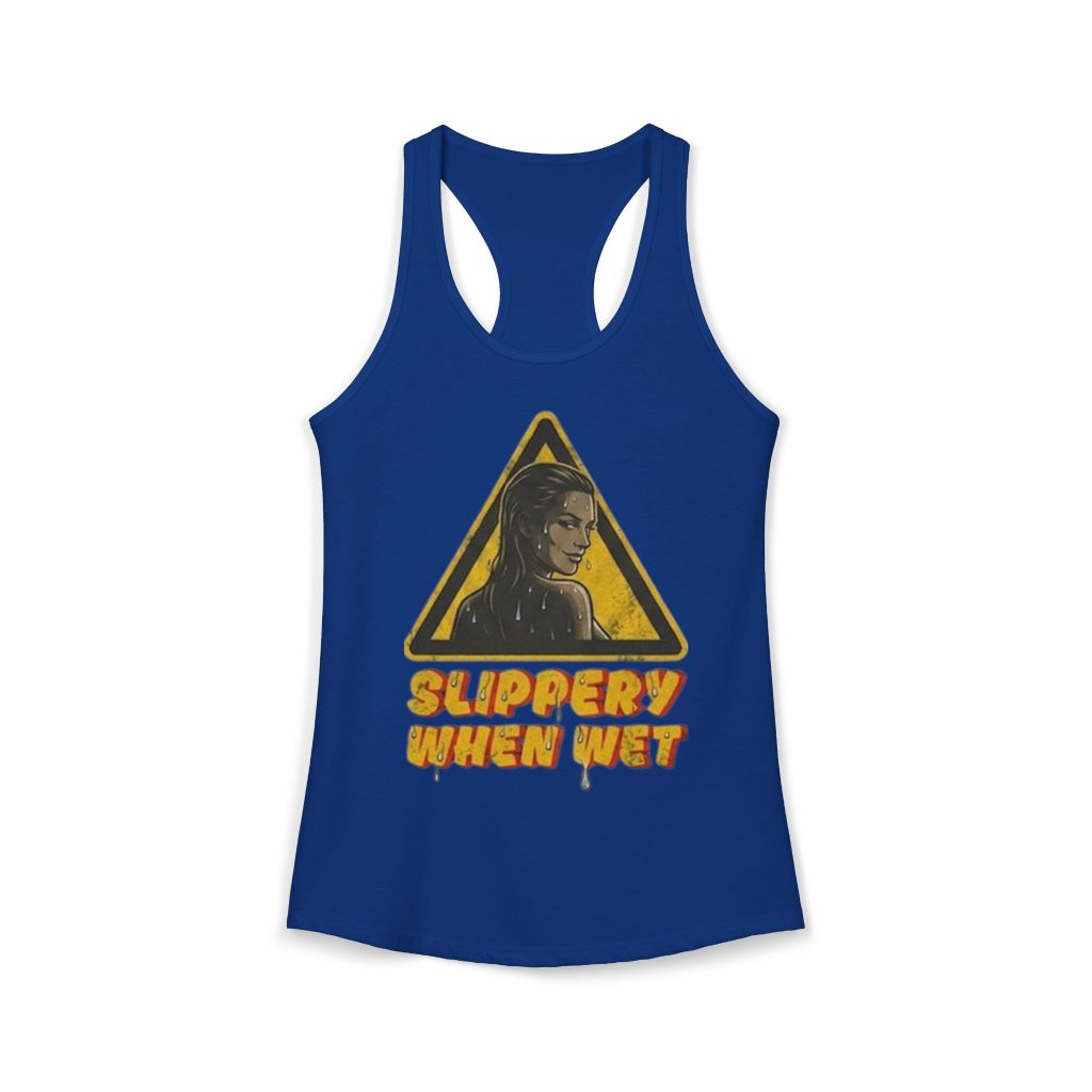 Cheeky Distressed Warning Tee Slippery When Wet Adult Humor Tank Top