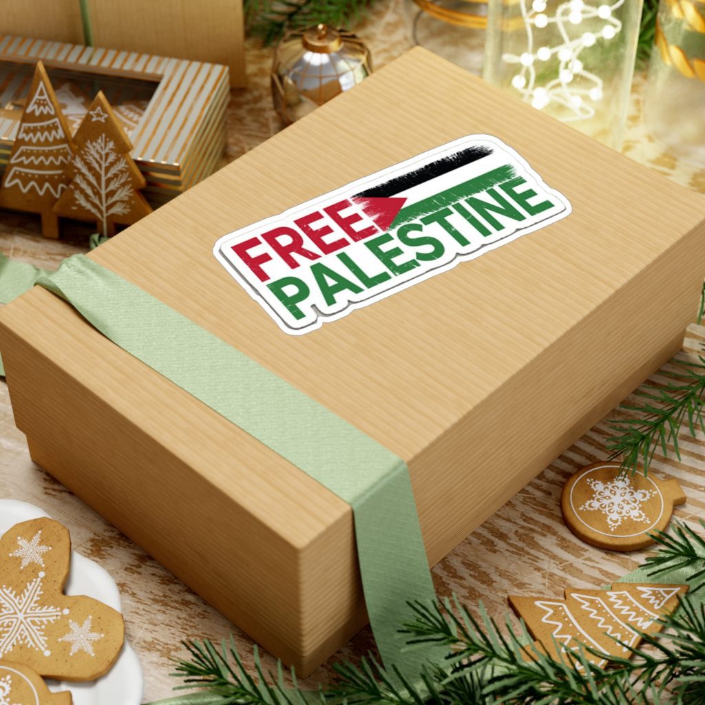 Free Palestine Sticker — Vertical Red, Green & Black Kiss-Cut Vinyl Decal