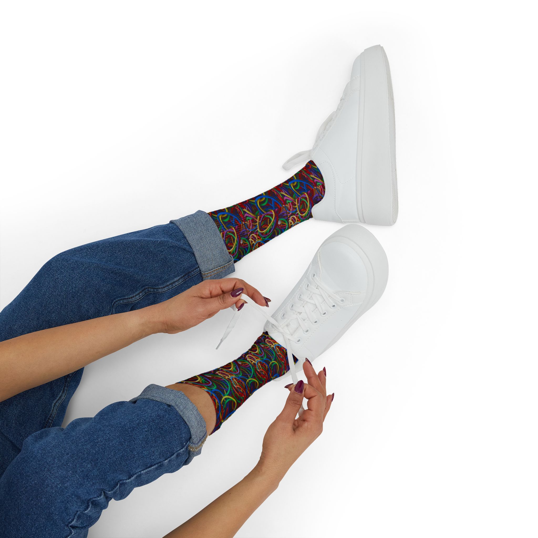 Neon Loop Crew Socks — Colorful Abstract Rainbow Sublimation Crew Socks (Fleece-Lined) - Image 11