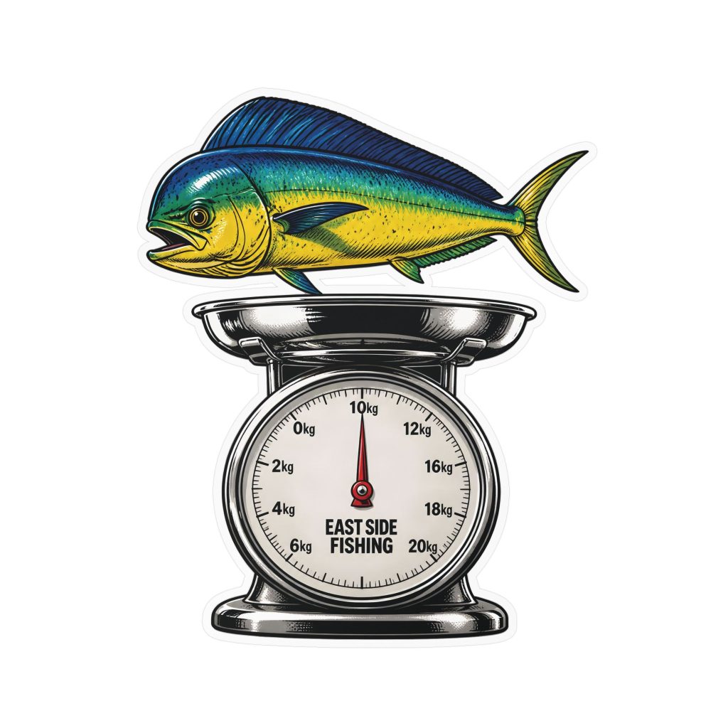 Mahi on Scale Kiss-Cut Vinyl Sticker — Fishing Decal (East Side Fishing)